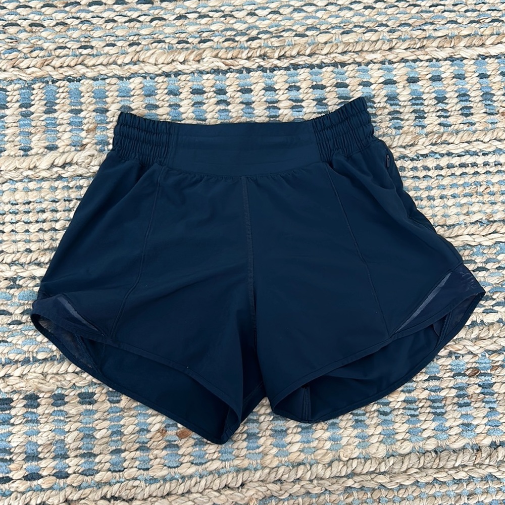 Navy Lululemon Hotty Hot Short, Size 4, Inseam 4 inch, Good as new.
